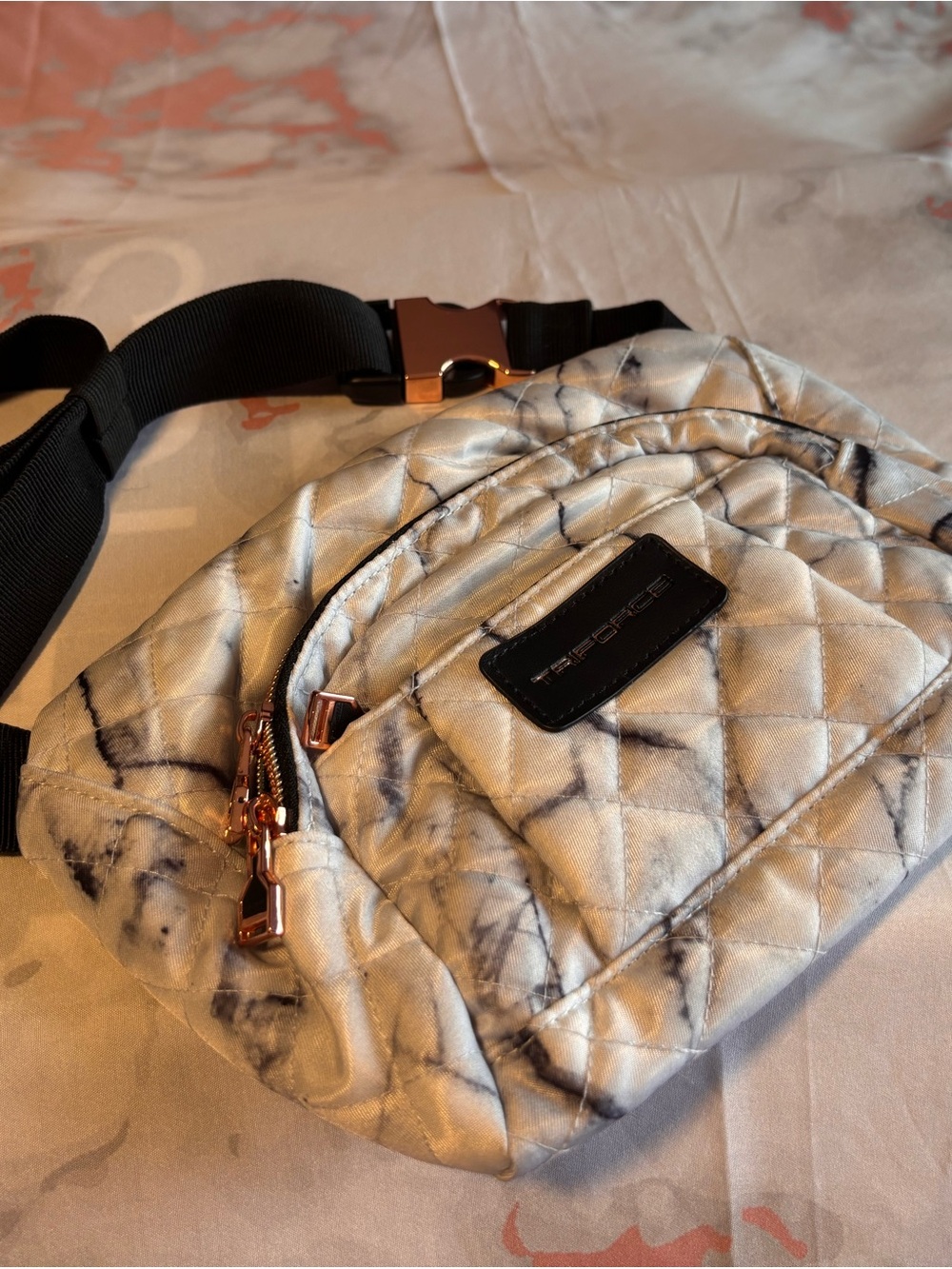 Quilted Marble-Print Waist Bag with Rose Gold Hardware